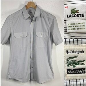Vintage Lacoste Mens Gingham Check Shirt 40 M Short Sleeve Cotton Hong Kong Made